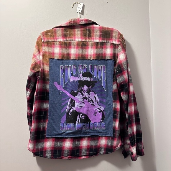 Jimi Hendrix Bold As Love bleach flannel upcycle graphic - Picture 4 of 5